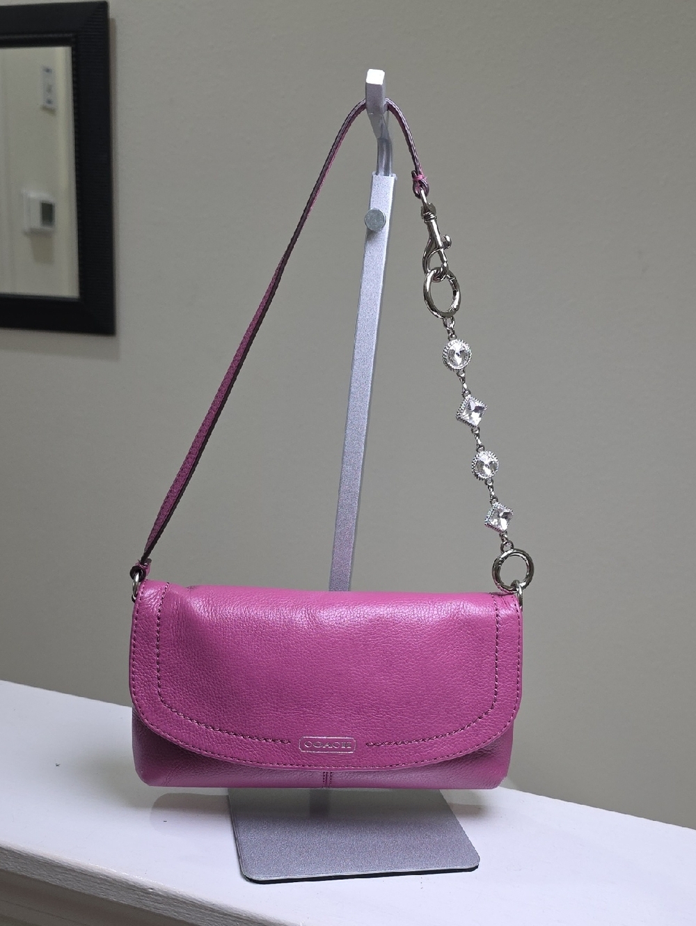 COACH F49177 PARK LEATHER LARGE FLAP WRISTLET/MINIBAG Rose Pink VGUC